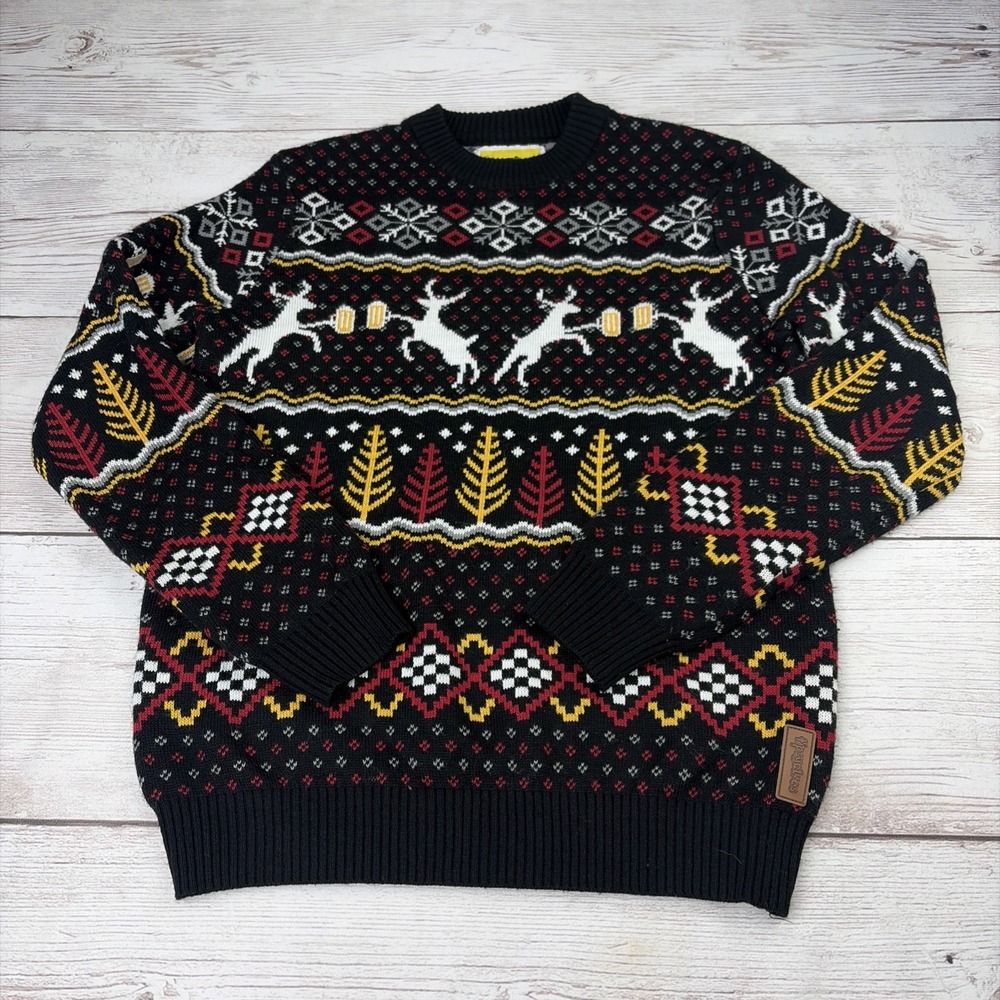Tipsy Elves Men's M Caribrew Ugly Christmas Sweater Black Reindeer Beer EXC